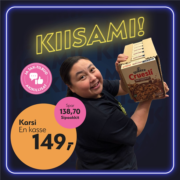 Quaker cruesli mørk chokolade ‼️‼️MALUGIUK AATSAAT TALLIMANNGORNEQ 30.10.2026 AASASSAAMMATA - bemærk det skal først afhentes fredag den 30.10.2026‼️‼️