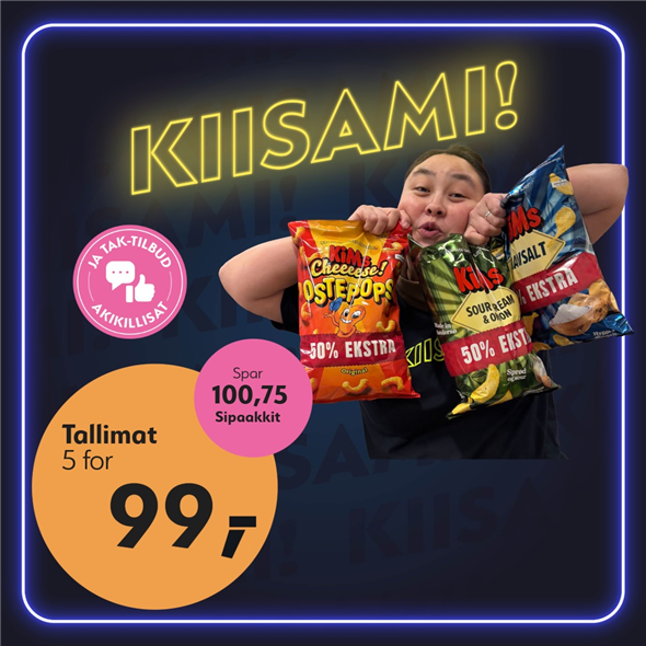 Kims +50% 225g ‼️‼️MALUGIUK AATSAAT TALLIMANNGORNEQ 30.10.2026 AASASSAAMMATA - bemærk det skal først afhentes fredag den 30.10.2026‼️‼️