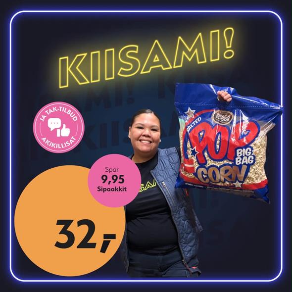 Bigbag popcorn 18Liter ‼️‼️MALUGIUK AATSAAT TALLIMANNGORNEQ 30.10.2026 AASASSAAMMATA - bemærk det skal først afhentes fredag den 30.10.2026‼️‼️