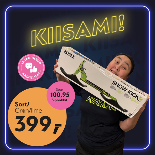 Snowkick sort/grøn ‼️‼️MALUGIUK AATSAAT TALLIMANNGORNEQ 30.10.2026 AASASSAAMMATA - bemærk det skal først afhentes fredag den 30.10.2026‼️‼️